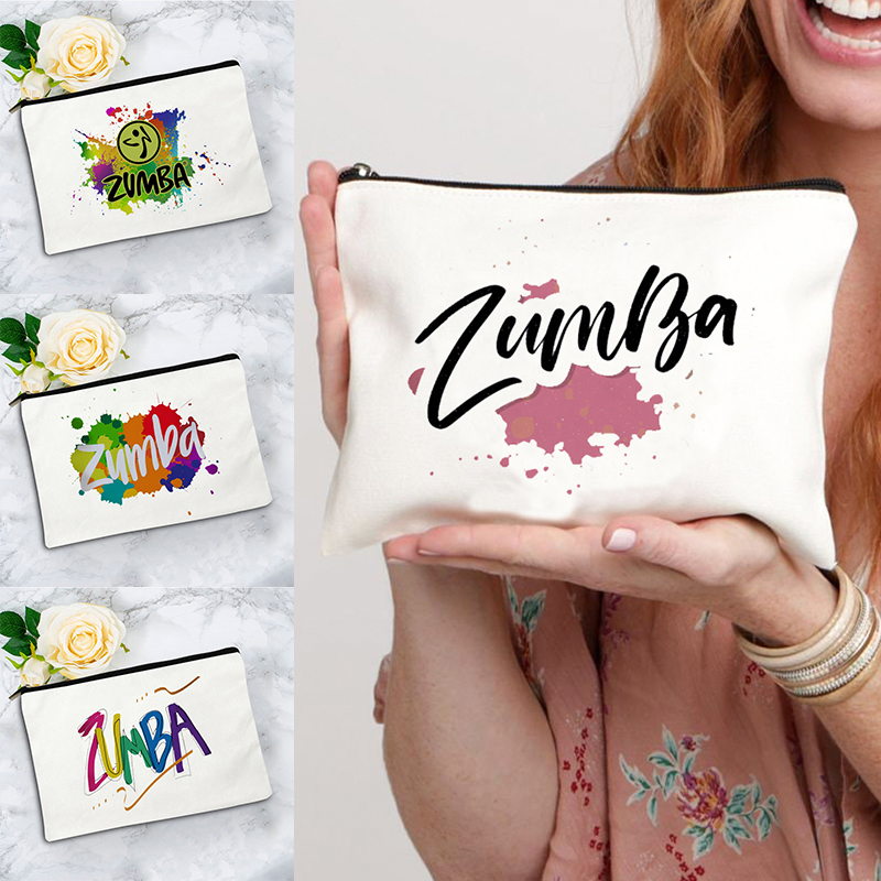 Zumba & Yoga Fitness By Anushree Pune Reviews - กระเป๋าเครื่องสำอางผ้าแคนวาส Zumba, กระเป๋าเครื่องสำอางสีสันสดใสสำหรับเต้นและฟิตเนสพร้อมซิป, กระเป๋าใส่ของใช้ส่วนตัวแบบพกพาสำหรับผู้หญิงและเด็กสาว