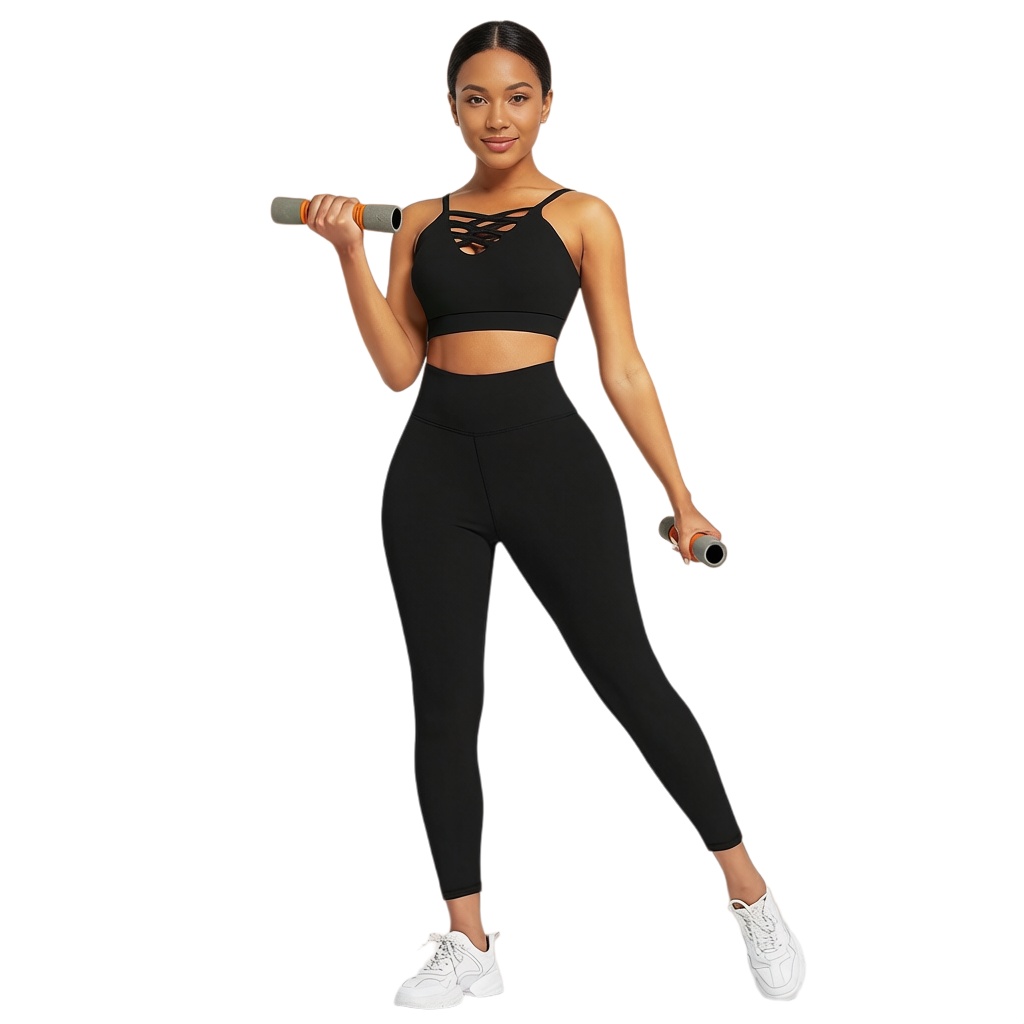 Yoga And Fitness - ชุดโยคะฟิตเนสสำหรับผู้หญิง 3 ชิ้น - ชุดออกกำลังกายแขนยาว เสื้อฮู้ดครอป
