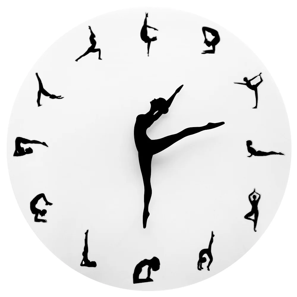 Yoga Fitness Watch - HQ โยคะท่าทางนาฬิกาแขวนฟิตเนสยืดหยุ่นสาวเงียบนาฬิกาโมเดิร์นนาฬิกาตกแต่งบ้านสมาธิ Decor สตูดิโอโยคะผ่อนคลายของขวัญ