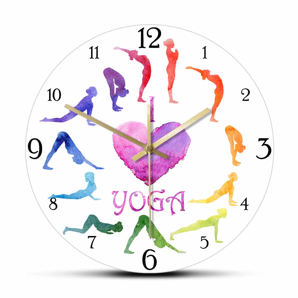 Yoga Fitness Watch - นาฬิกาแขวนผนังลายพิมพ์สีน้ำ 