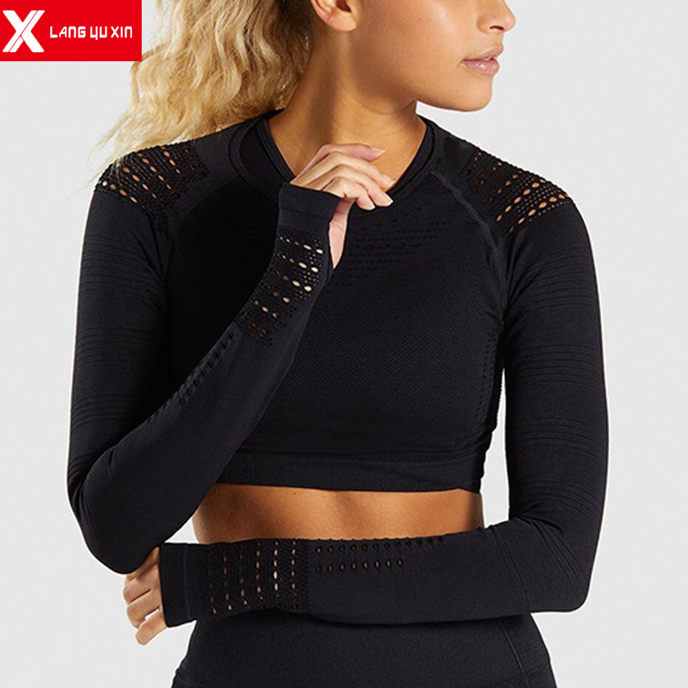 Yoga Fitness Power Yoga - 2021ผู้หญิงใหม่ออกกำลังกายเสื้อยืดกีฬา Crop Top แขนยาว Layer ลูกเรือคอ