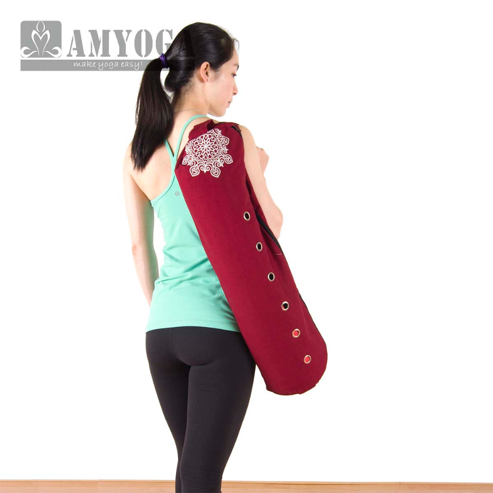 Yoga And Fitness - กระเป๋าใส่เสื่อโยคะแบบผ้าแคนวาส กระเป๋าสะพายไหล่เดียวสำหรับใส่เสื่อออกกำลังกาย กระเป๋าเป้สะพายหลังสำหรับฟิตเนสและกีฬา กระเป๋าโยคะสำหรับเสื่อขนาด 6-8 มม.