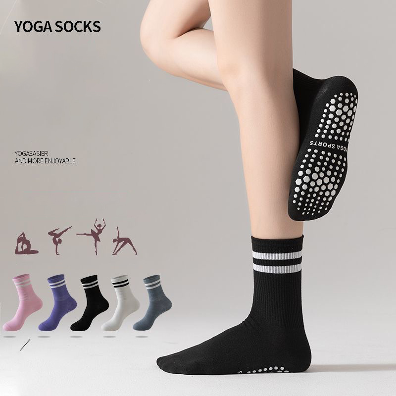 Yoga And Fitness - ดรีมไลค์ลิน 1 คู่ถุงเท้าโยคะสำหรับผู้หญิงแบบกลางน่อง ถุงเท้ากันลื่น ระบายอากาศได้ดี และซับเหงื่อ