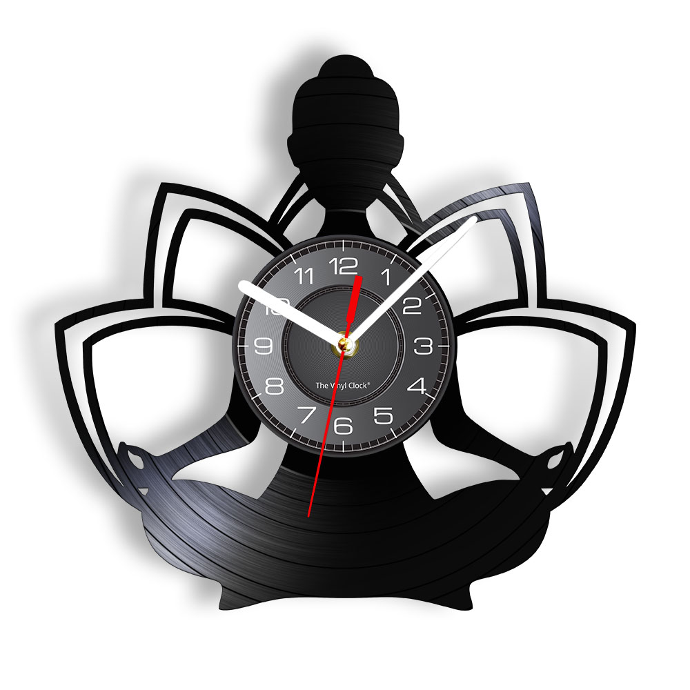 Yoga Fitness Watch - นาฬิกาแขวนผนังลายแผ่นเสียงวินิล ลายโยคะ สำหรับนักโยคะ ฝึกสมาธิ ออกกำลังกาย ตกแต่งบ้าน